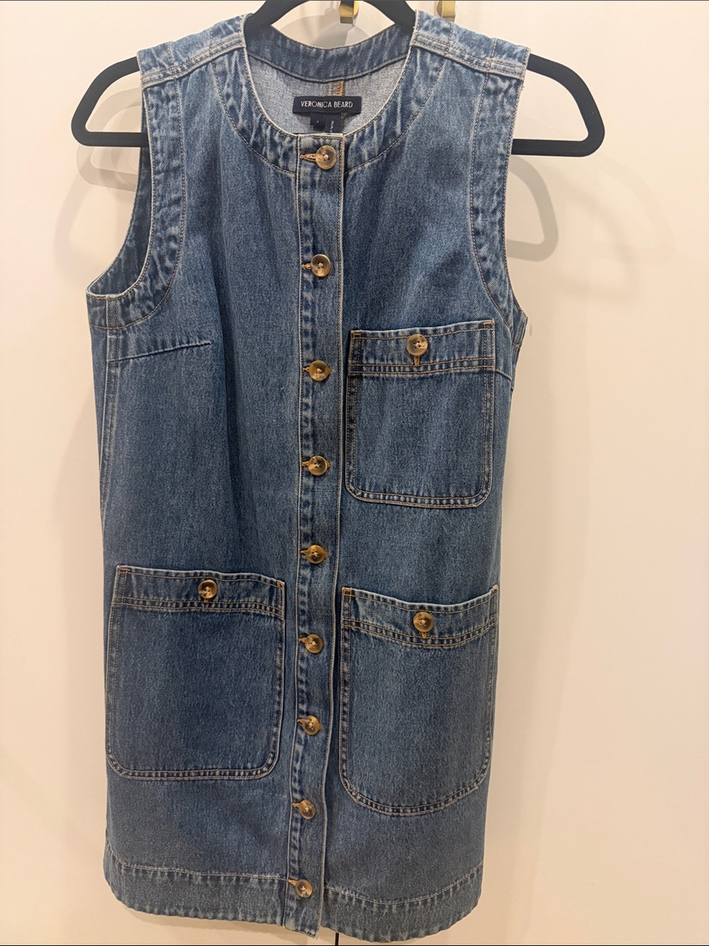 Veronica Beard Girls' Sleeveless Button-Front Denim Shift Dress - Blue
